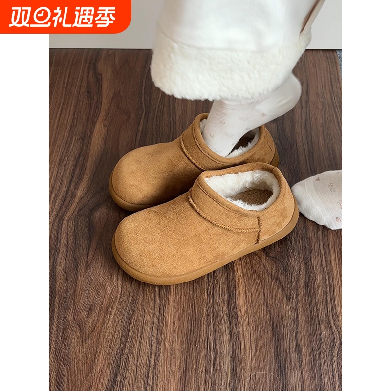驼色厚底雪地靴女小土豆加绒保暖毛毛勃肯鞋冬季懒人一脚蹬棉短靴