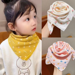 儿童棉麻三角巾薄款宝宝方巾围巾旅游户外遮阳防风男童女童领巾