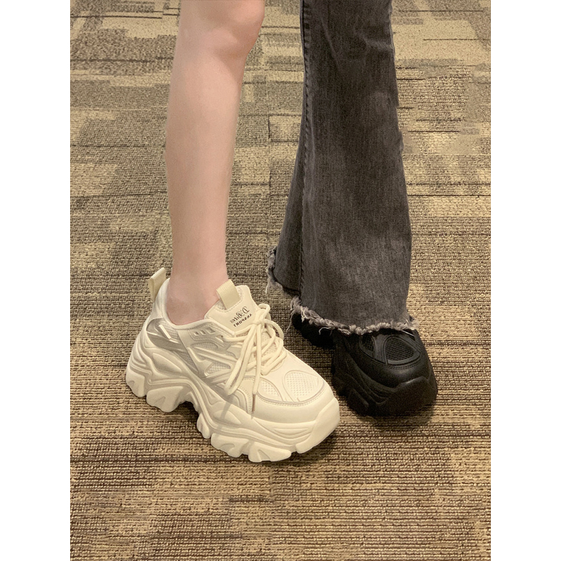 老爹鞋女款2025新款爆款秋季小个子增高鞋厚底松糕鞋子黑色运动鞋