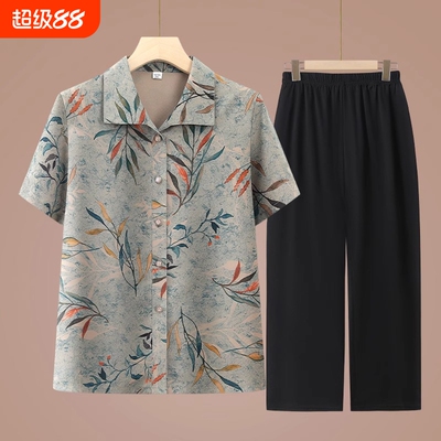 中老年人奶奶装夏季短袖衬衫套装