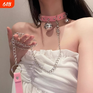 项圈女手铐小狗铃铛项圈牵引绳s情调性感项圈情趣型狗链情侣项链