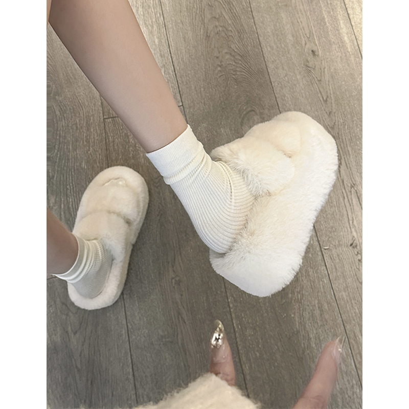 白色网红增高厚底毛毛拖鞋女秋外穿2025新款室内家居棉拖毛绒黑色