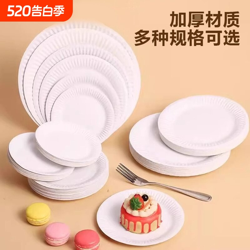 食品级一次性餐盘盘子纸盘生日蛋糕派对纸碟餐具幼儿园白绘画烧烤