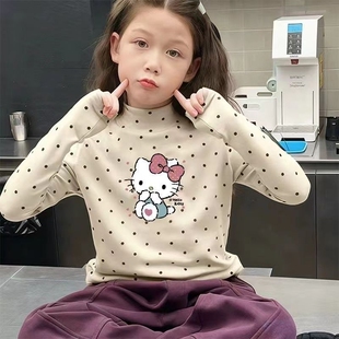 秋冬德绒女童童装儿童中大童波点长袖T恤高领内搭打底上衣潮加绒