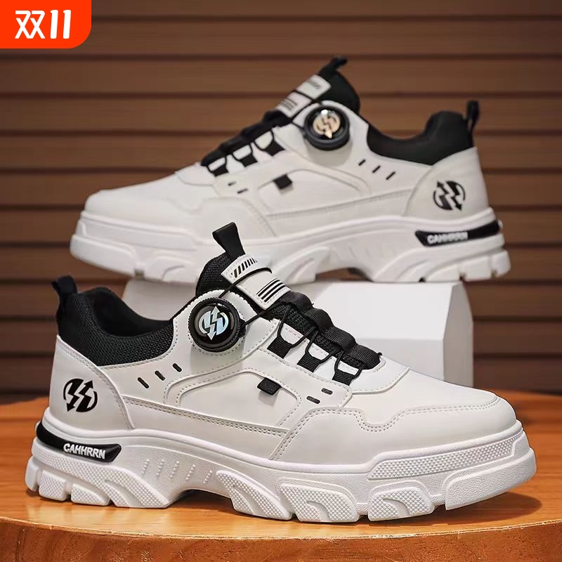 男鞋夏季2025新款防水防滑登山运动厚底休闲旋转纽扣懒人老爹潮鞋