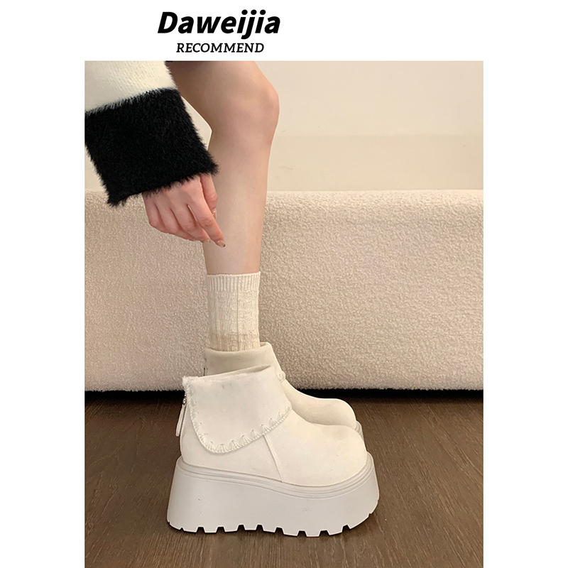 松糕厚底增高加绒白色勃肯鞋雪地靴女2025新款冬季东北大棉鞋短靴