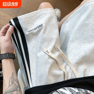 美式潮牌大码运动短裤男夏季条纹痞帅宽松五分裤灰色黑色休闲刺绣