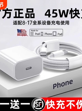45W官方适用苹果17/16充电器线iPhone16promax手机15pro插头13快充40w数据线14原正ipad品pd套装30W平板