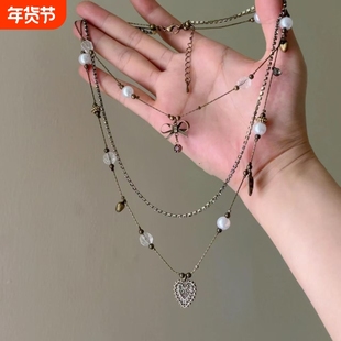 中古vintage爱心项链新款2024爆款复古古着锁骨链女高级感颈链潮