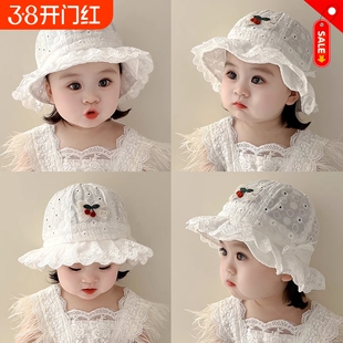 婴儿帽子春夏季薄款韩版可爱蕾丝边公主帽女宝宝遮阳防晒小童盆帽