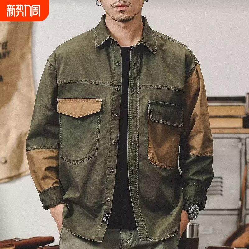 2026年春秋季美式工装复古长袖衬衫男春秋宽松休闲潮牌夹克外套男