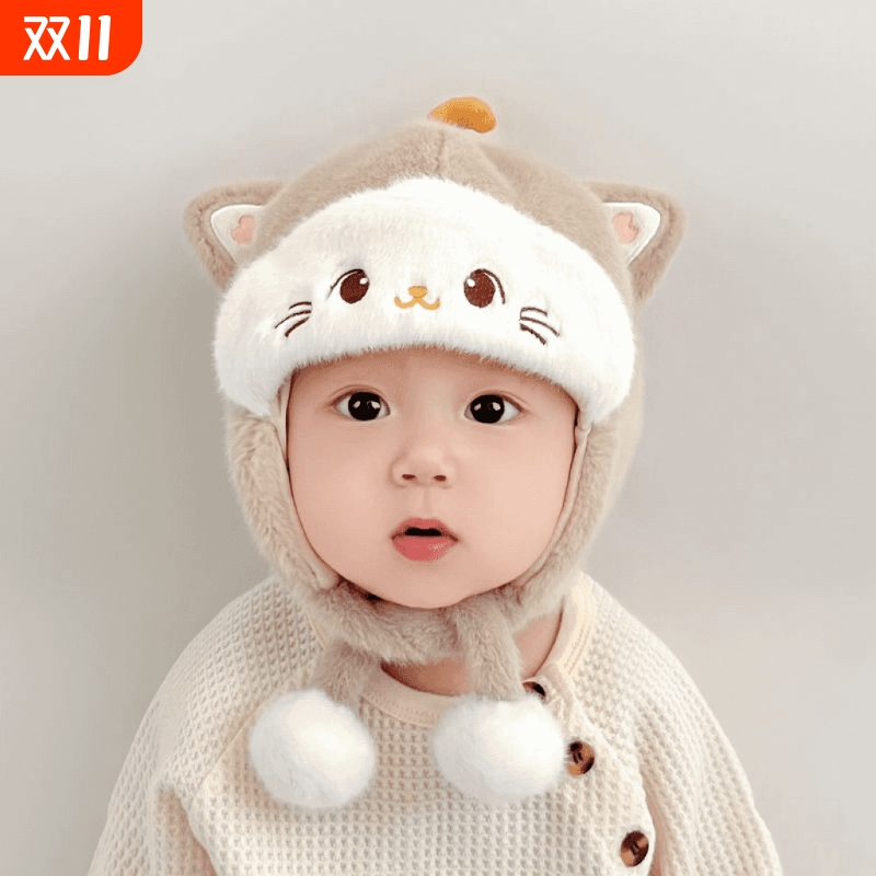 婴儿帽子秋冬季护耳雷锋帽男女宝宝加厚保暖可爱毛绒帽潮