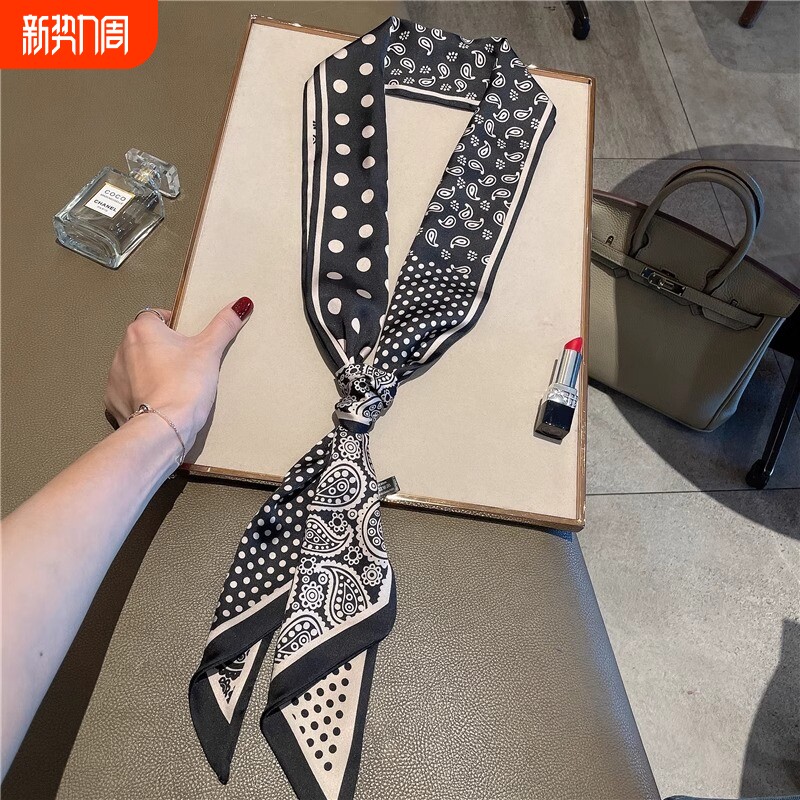 双面长条小丝巾女职业装OL飘带春夏季韩国新款装饰小领巾水滴发带