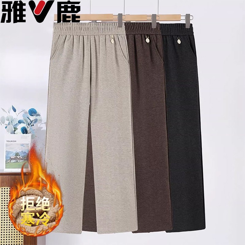 雅鹿中年妈妈裤子女冬季加厚绒裤保暖中老年人奶奶棉裤秋冬装加绒
