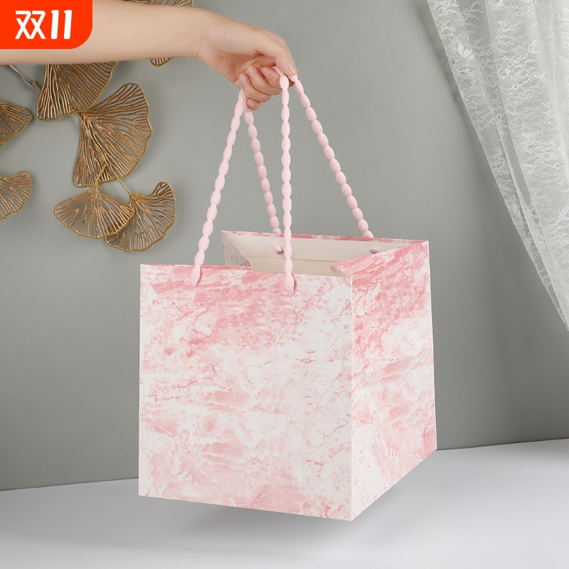 礼品袋高级感手提袋大理石礼物袋正方形大号鲜花包装袋零食袋礼袋