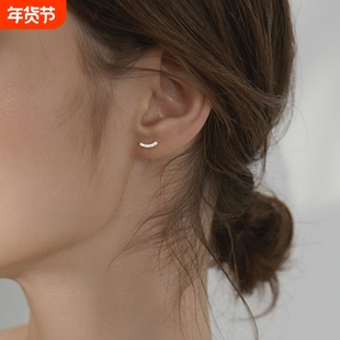 小麋人925纯银微笑耳钉女夏耳环小众设计感高级气质耳饰耳洞金色