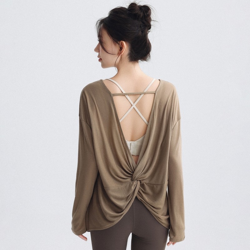 交叉瑜伽服罩衫女士宽松美背休闲运动健身上衣轻薄透气运动服长袖,运动服/休闲服装,健身衣,淘宝优惠券,粉丝福利购,淘宝优惠卷