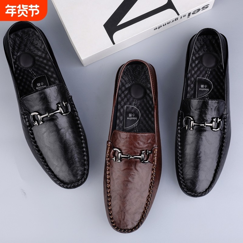 豆豆鞋男2026新款高端真皮男士英伦风大码防滑驾车休闲皮鞋工作鞋