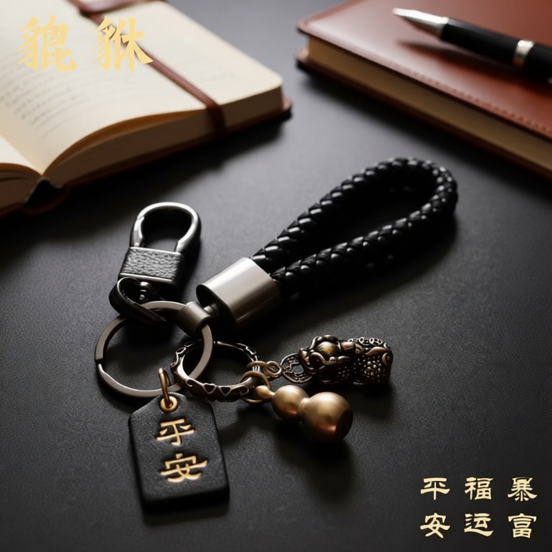 黄铜貔貅钥匙扣手工编织绳男女汽车钥匙挂件钥匙链圈环创意个性$1