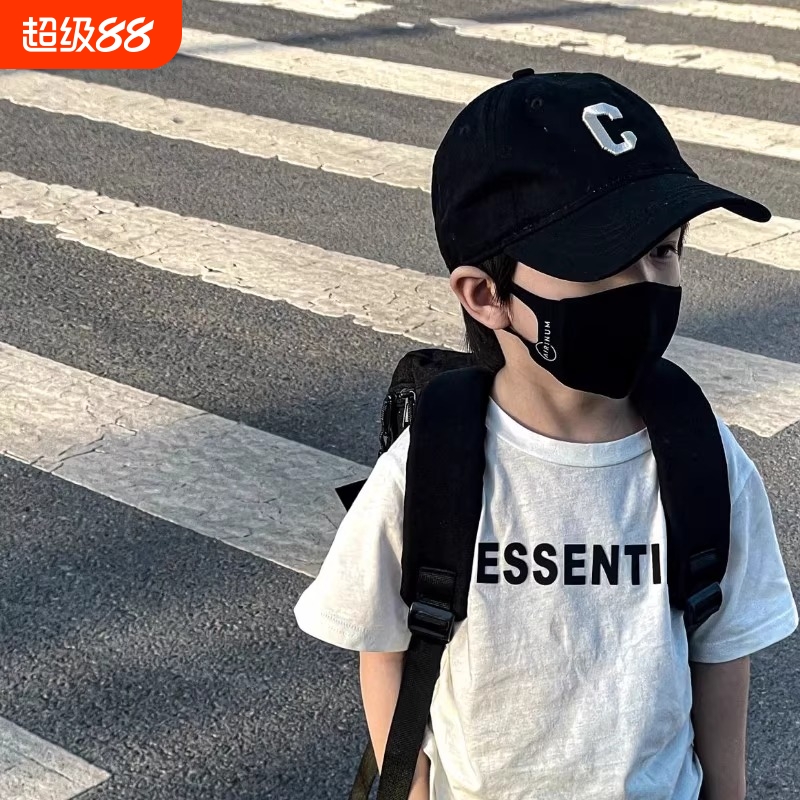 儿童鸭舌帽子男宝宝春夏季女童2025新款小孩黑色韩版中大童棒球帽
