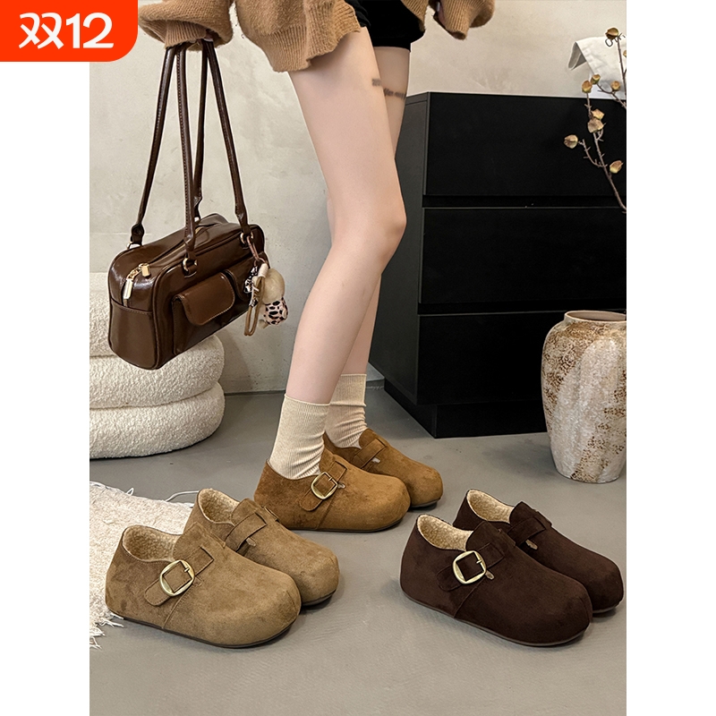 厚底全包勃肯鞋女鞋子2025新款秋冬一脚蹬博肯豆豆鞋加绒毛毛棉鞋