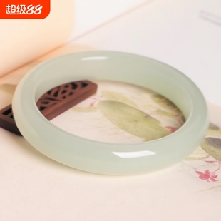 和田玉青白玉手镯宽手镯冰晴水少女款玉镯圆条平替仿新疆玉石镯