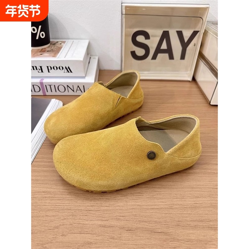 真皮两穿勃肯鞋女2025春秋新款平底豆豆单鞋一脚蹬博肯鞋内增高,女鞋,勃肯鞋/软木鞋,淘宝优惠券,粉丝福利购,淘宝优惠卷