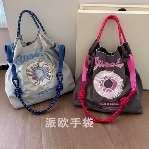 日本ballchain包包高圆圆同款购物袋甜甜圈刺绣尼龙单肩斜挎女包