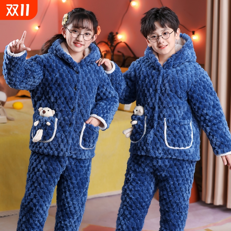 儿童睡衣冬季夹棉加厚加绒