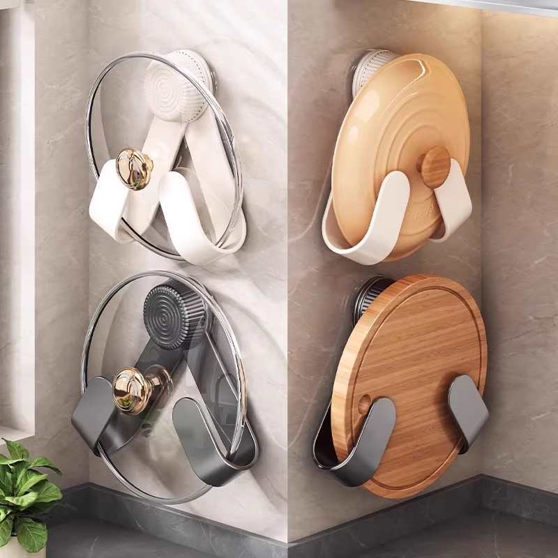 日本壁挂式旋转吸盘锅盖架厨房