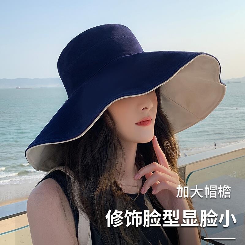 新款帽子女夏大檐防紫外线防晒遮阳帽韩版百搭女士加宽太阳渔夫帽