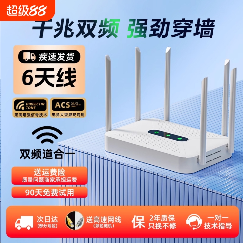 路由器家用高速千兆无线wifi6穿墙王5g双频游戏电竞全屋覆盖信号增强学生宿舍移动光猫极速上网光纤2025新款