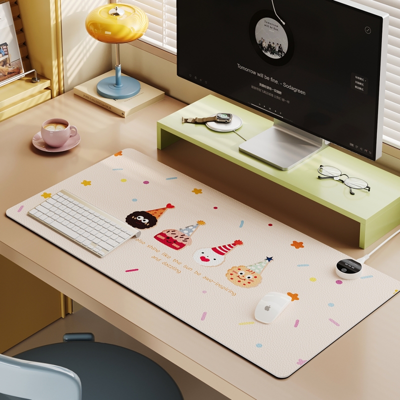 卡通加热鼠标垫办公室工位大号桌垫2025新款发热暖手电脑键盘垫子