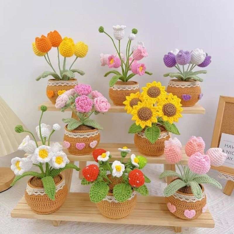 手工编织花束盆栽成品材料包向日葵郁金香毛线玫瑰花diy礼物钩织,服饰配件/皮带/帽子/围巾,毛线,淘宝优惠券,粉丝福利购,淘宝优惠卷