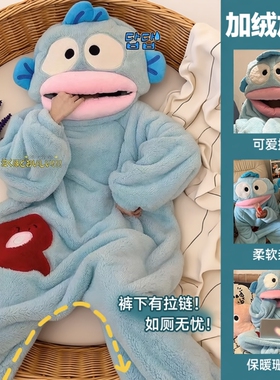 小丑鱼连体睡衣大嘴鱼秋冬季沙雕搞怪男女珊瑚绒家居服加厚款睡袍