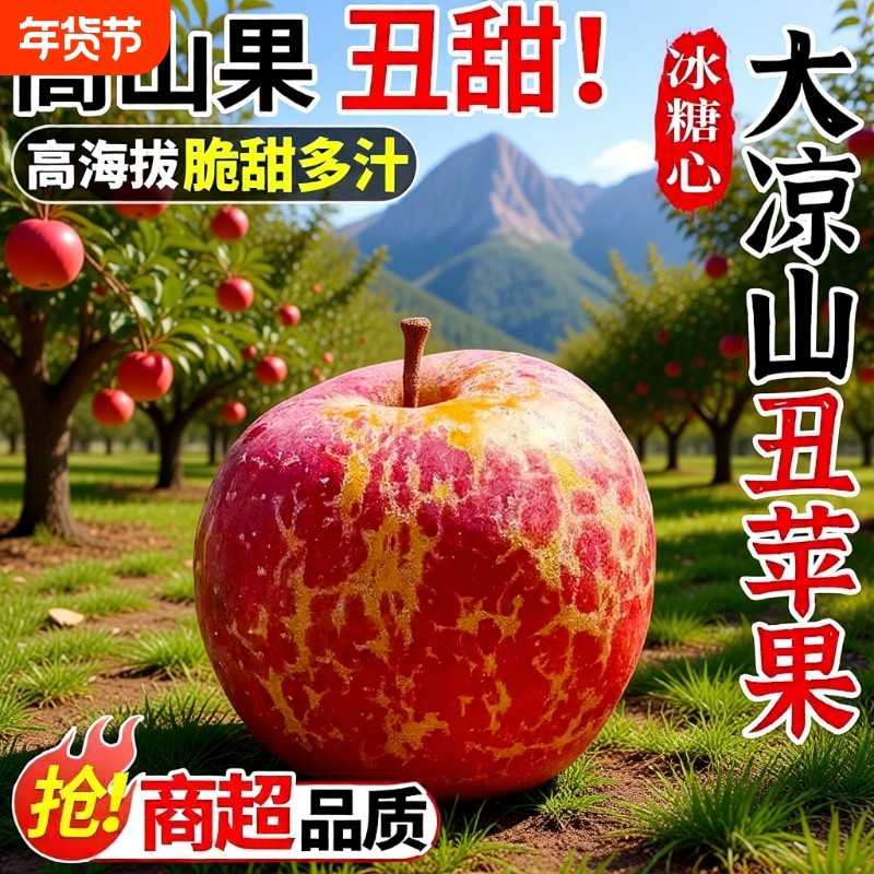 大凉山高原丑苹果昭通脆甜苹果汁甜红露苹果冬季生鲜现摘年货节,水产肉类/新鲜蔬果/熟食,苹果,淘宝优惠券,粉丝福利购,淘宝优惠卷