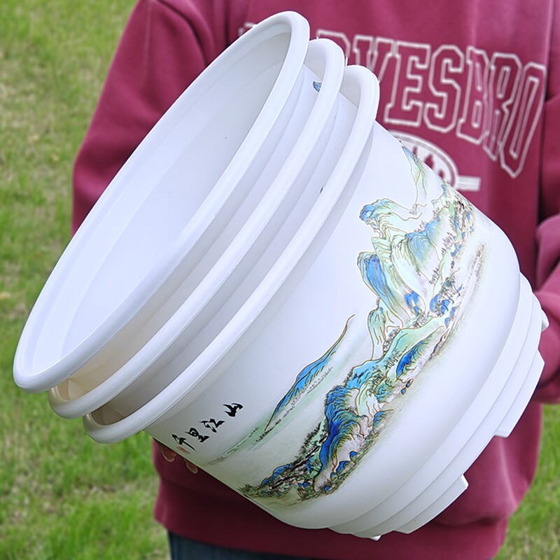 仿陶瓷花盆家用加厚耐用大号透气青山盆栽轻奢树脂盆托盘控根阳台