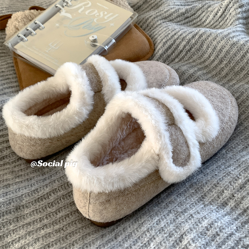 秋冬奶呼呼的韩系穿搭~魔术贴棉鞋女冬加绒毛毛鞋保暖玛丽珍单鞋