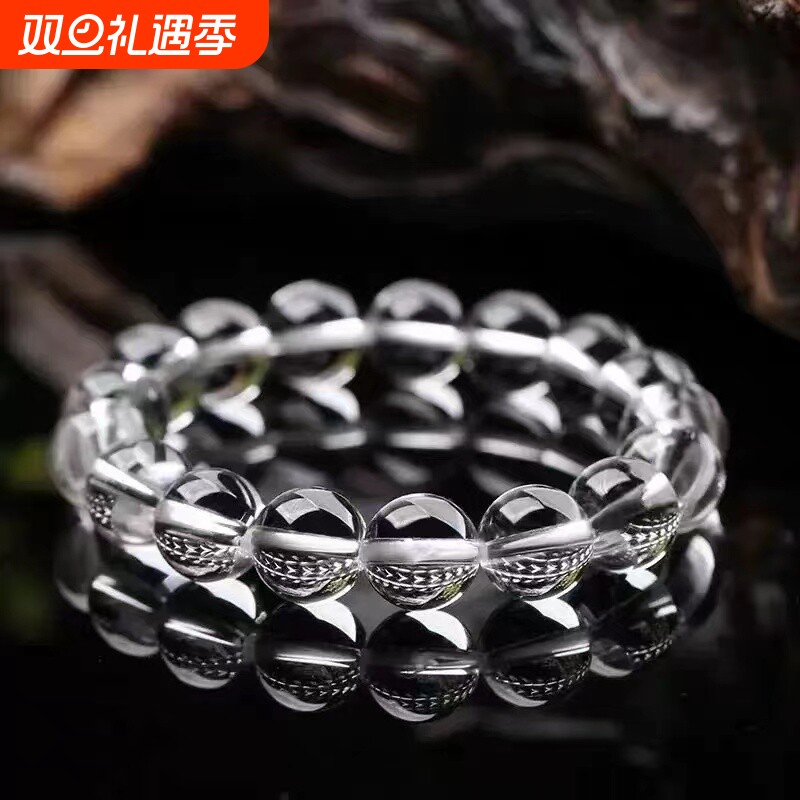 爆款仿白水晶手链净体珠串饰品仿透明三圈收藏级手串天然白晶体