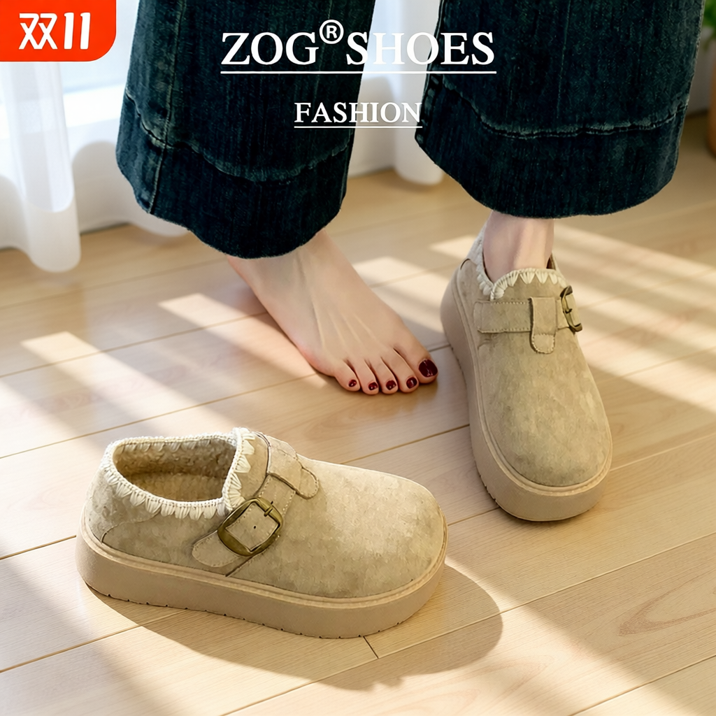 厚底勃肯鞋女2025新款秋冬加绒豆豆鞋保暖雪地靴一脚蹬棉鞋子毛绒