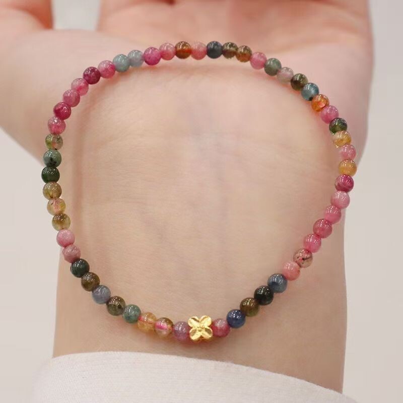 手串女款高级感天然彩虹碧玺小珠子手链手串女水晶百搭甜美气质