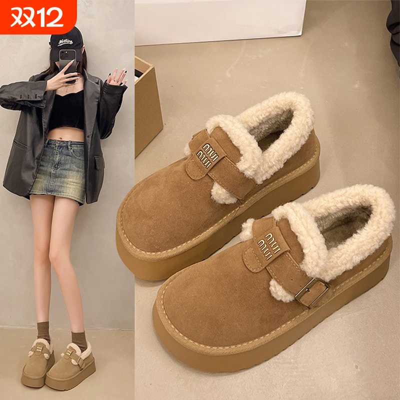 厚底勃肯鞋女加绒加厚雪地靴外穿2025年冬季新款保暖毛毛棉鞋毛绒