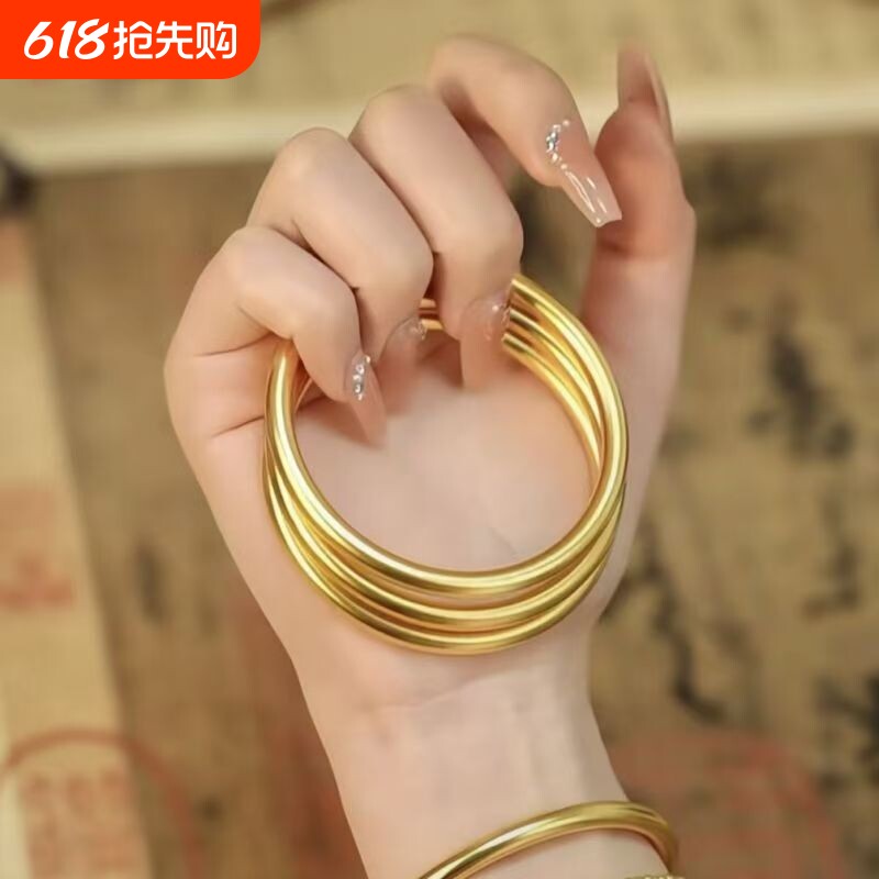 爆款仿古法沙金传承磨砂哑光简约国潮风素圈百搭两世欢手链手镯