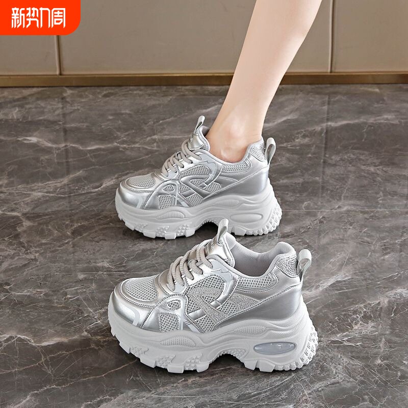老爹鞋女鞋2026春季新款透气网面鞋子女厚底内增高爆款休闲运动鞋