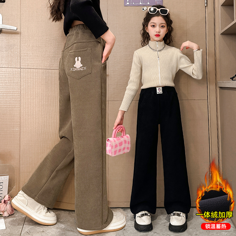 女童裤子加绒秋冬2025新款时尚女大童冬装儿童冬季宽松阔腿休闲裤