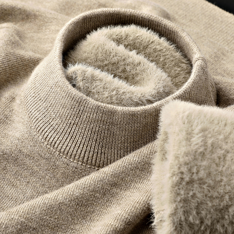 一体绒保暖毛衣针织衫半高领加绒加厚毛线针织衫秋冬中领上衣男装