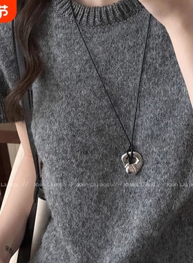 韩国时髦感小梳子黑绳项链女高级感气质卫衣链长款复古小众毛衣链