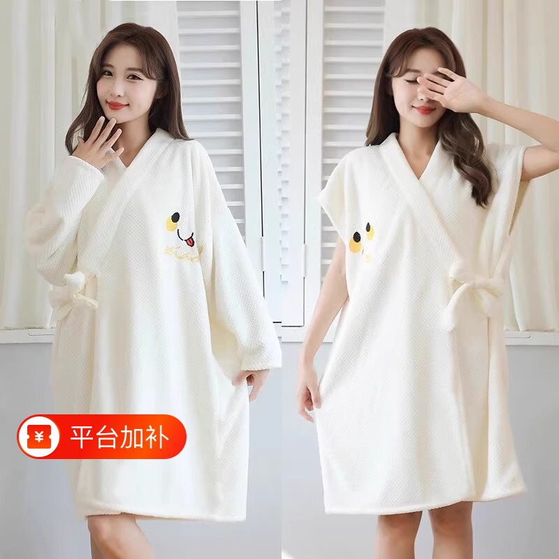 浴袍女款可穿式浴巾女夏季2025新款珊瑚绒睡袍吸水速干短袖大码裹