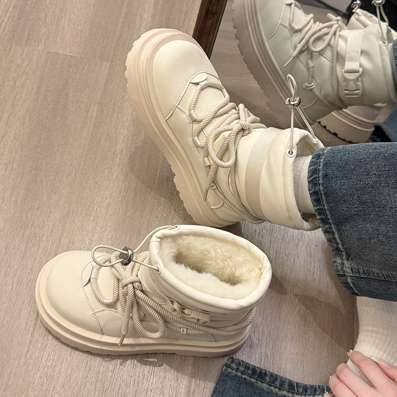 真皮厚底白色雪地靴女2025新款冬季加绒加厚保暖防水东北棉鞋短靴