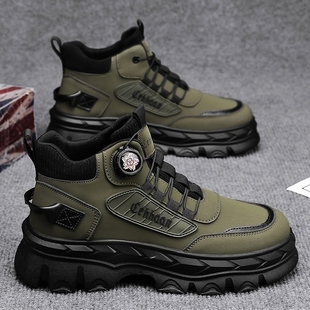 马丁靴男鞋高帮冬季美式户外登山防水防滑增高工装靴耐磨黑色舒适